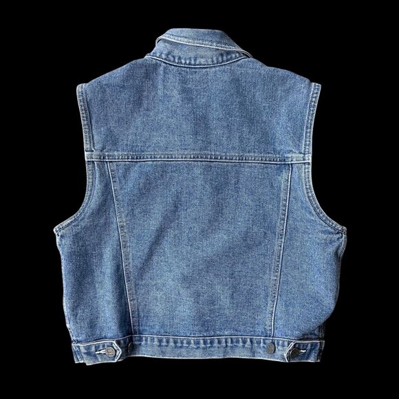 Vintage Denim Vest Sleeveless Jacket Small Blue Cotton NY Jeans Hong Kong Y2K - Picture 3 of 8